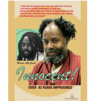 Poster by Emory Douglas for PrisonRadio.com available at: tinyurl.com/Emory-Mumia-stickersposter
